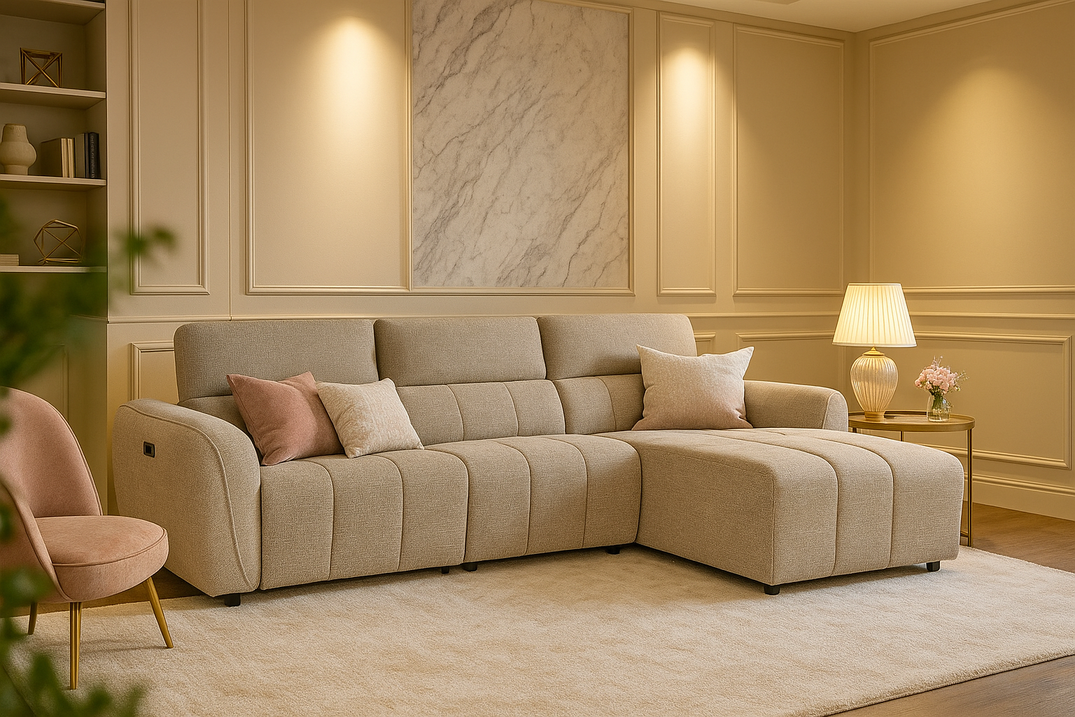 TARWIN Fabric 3 Seater Electric L Shaped Recliner Sofa - Mocha - Right Hand Facing
