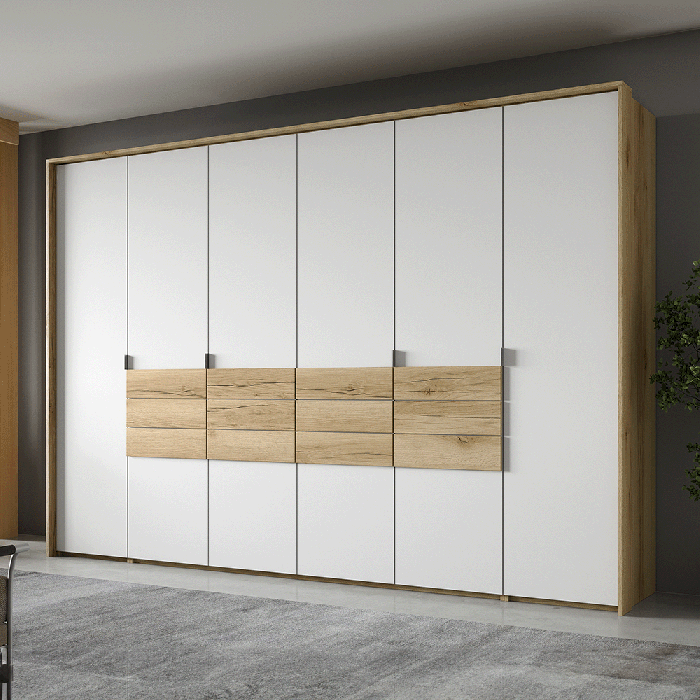 CAVELLO 4 Door Wardrobe with 2 Drawers Oak with White - 310cm