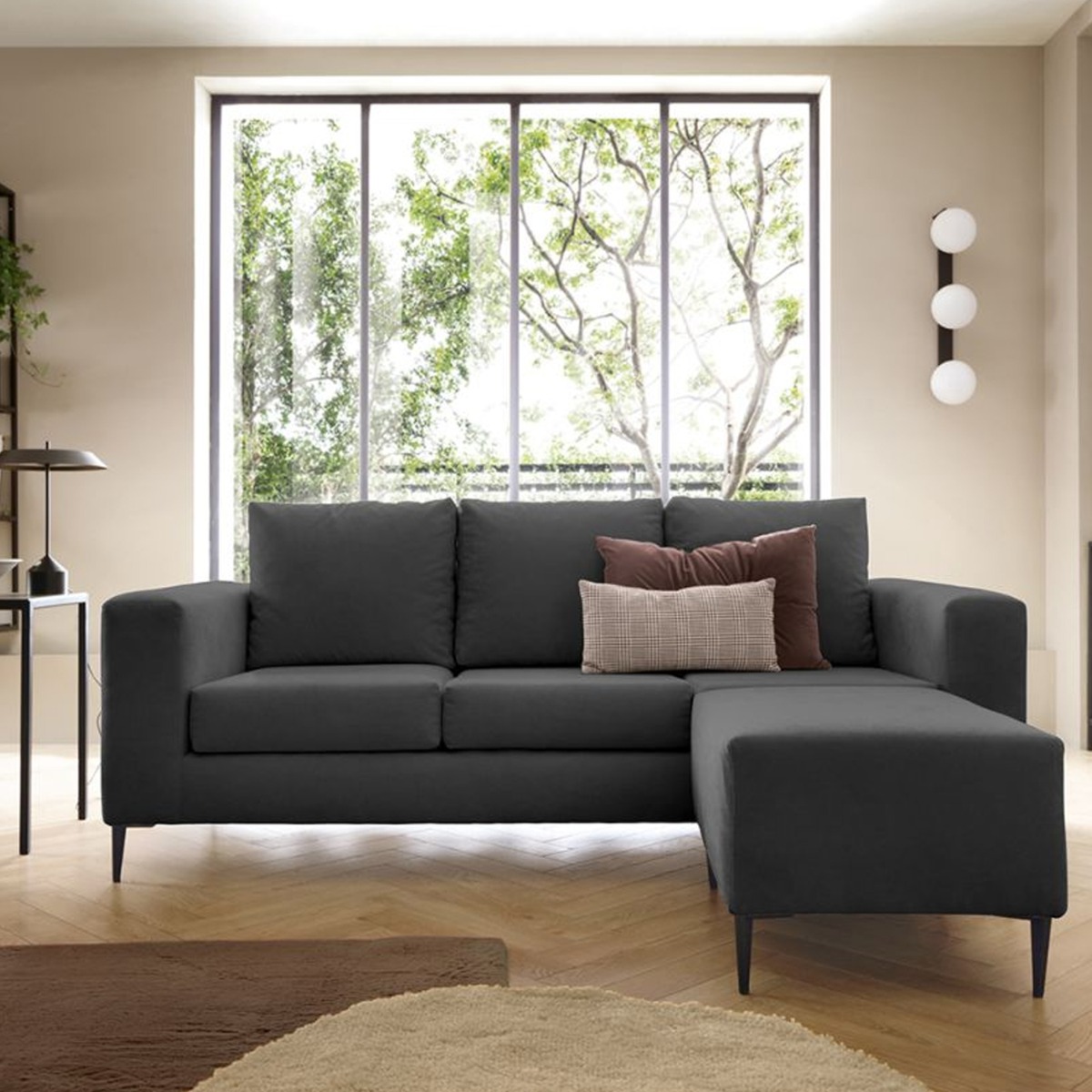 LINCOLN Linen 4 Seater L Shaped - Reversible Corner Sofa - Black