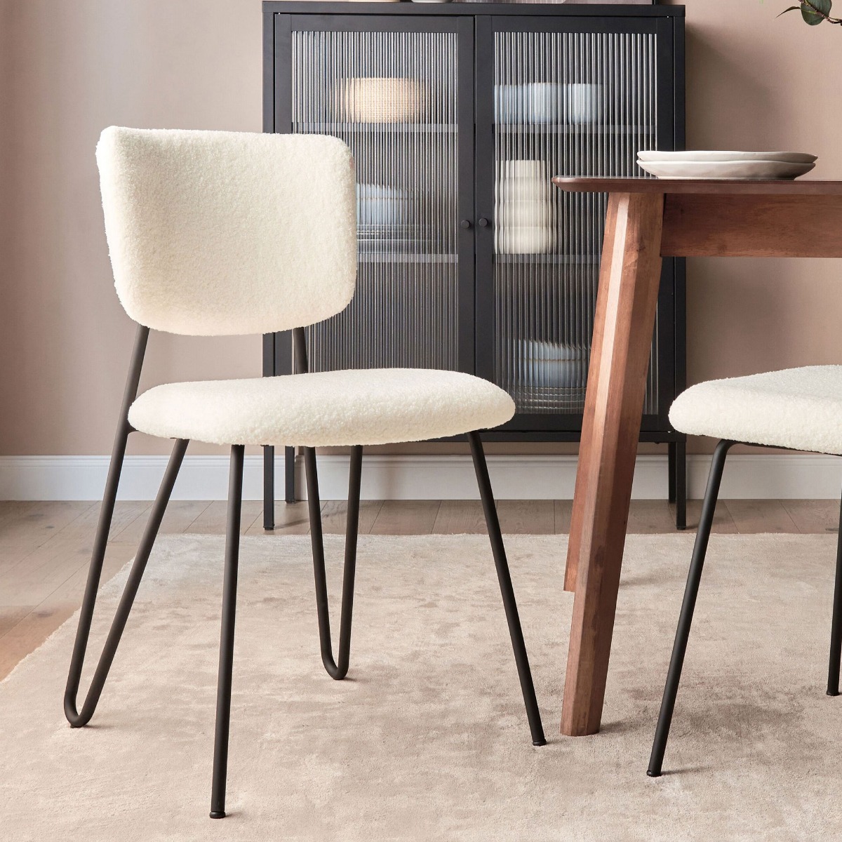 Set of 2 Boucle Dining Chairs Off-White NELKO