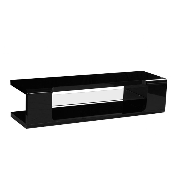 Longmont TV Unit High Gloss Stylish Entertainment with Central Glass Display - Black