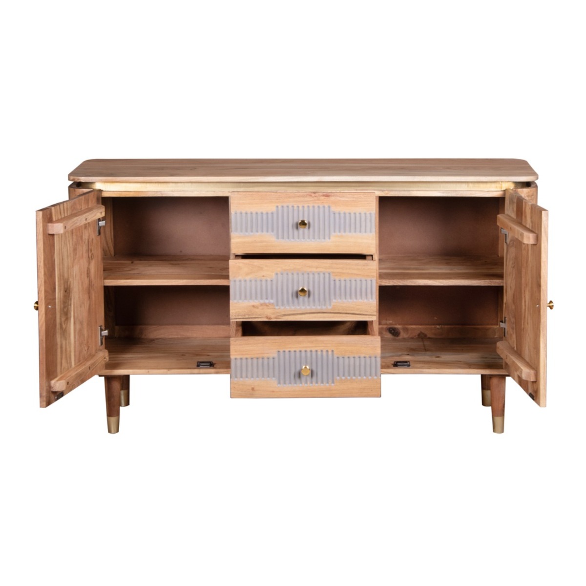 Venessa Acacia Wood 2 Doors Sideboard with 3 Drawers - Natural Wood Grain