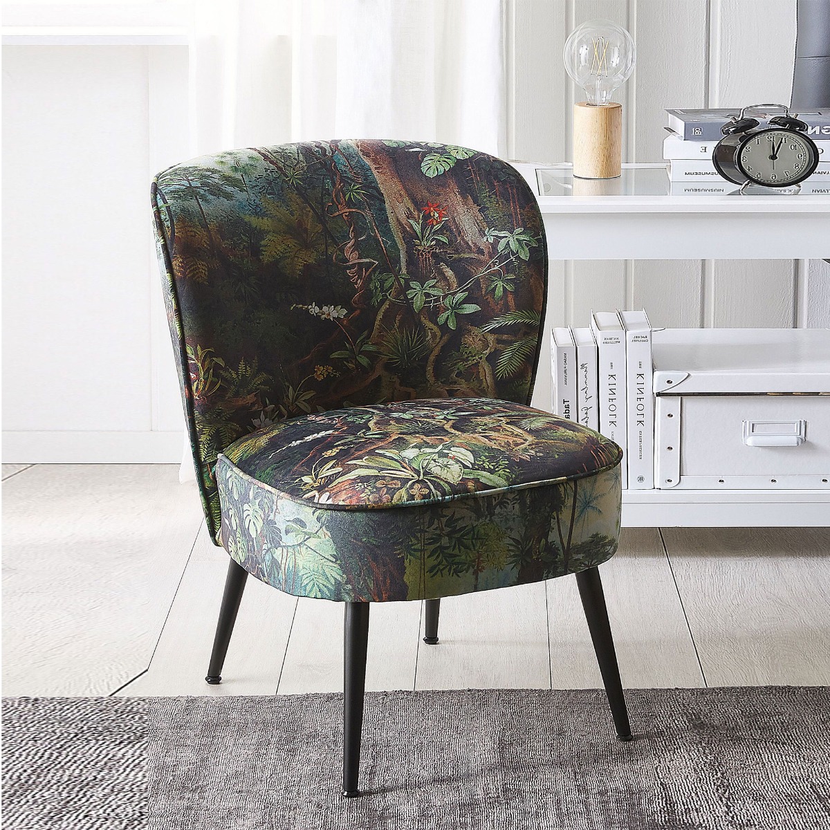 Fabric Armchair Jungle Print Dark Green VOSS