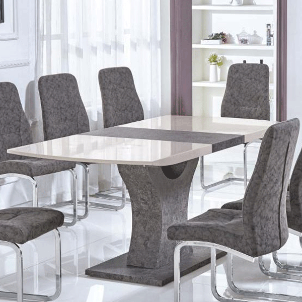 Barnstaple High Gloss Extended Dining Table - Cream and Stone