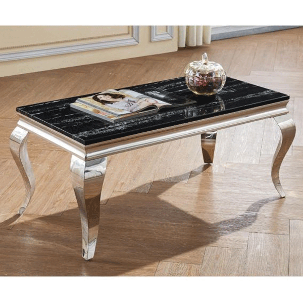 Kendal Marble Coffee Table with Stainless Steel Base - Natural Stone
