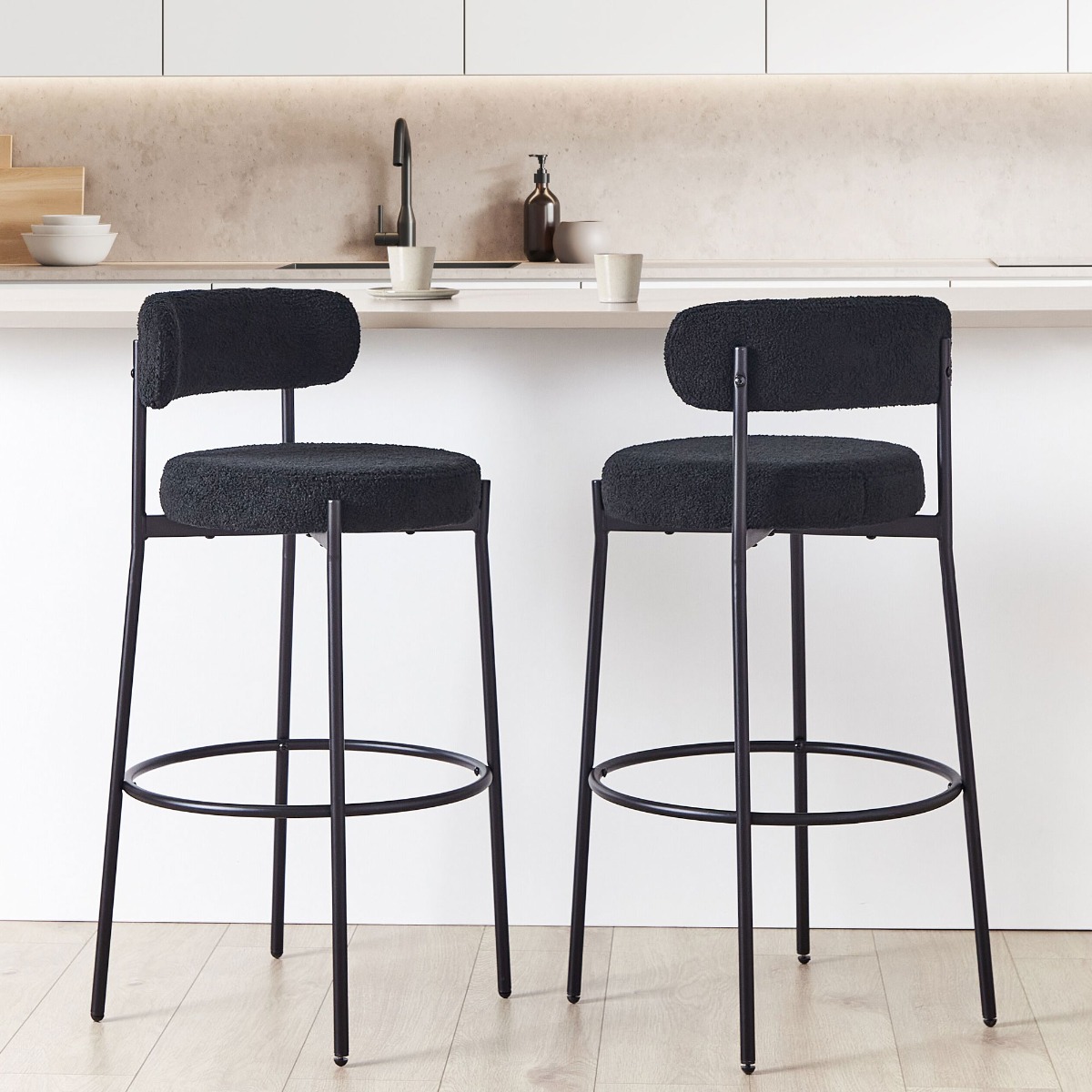 Set of 2 Boucle Bar Chairs Black ALLISON