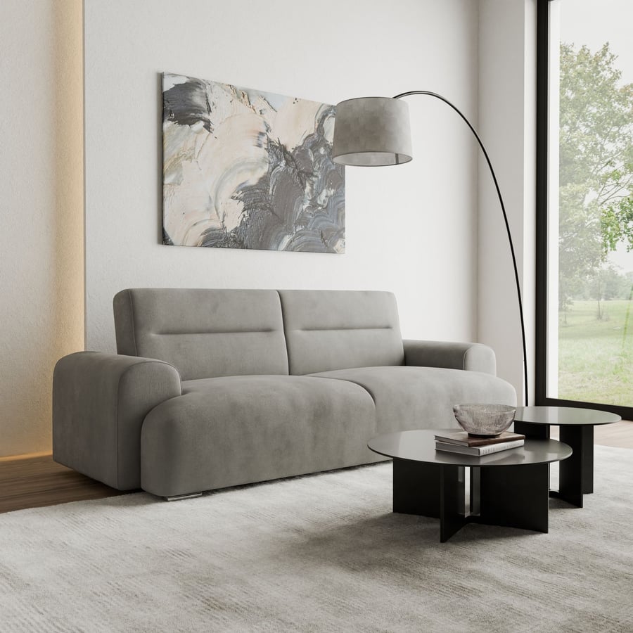 WENDELL Fabric 3 Seater Sofa Bed - Grey