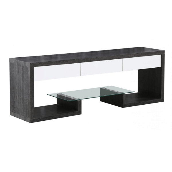 Gallatin TV Unit 3 Drawer Black with White High Gloss Drawers - Black