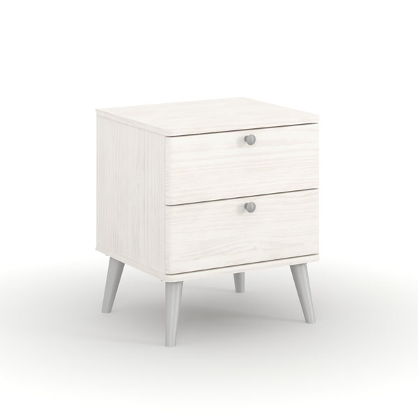 Bedside Table - ALESSIA 2 Drawer Nightstand White 45cm