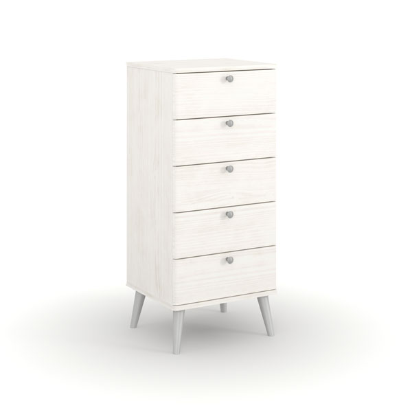 SIMI White Chest of Drawers - Tallboy, Small-sized, 5 Drawers