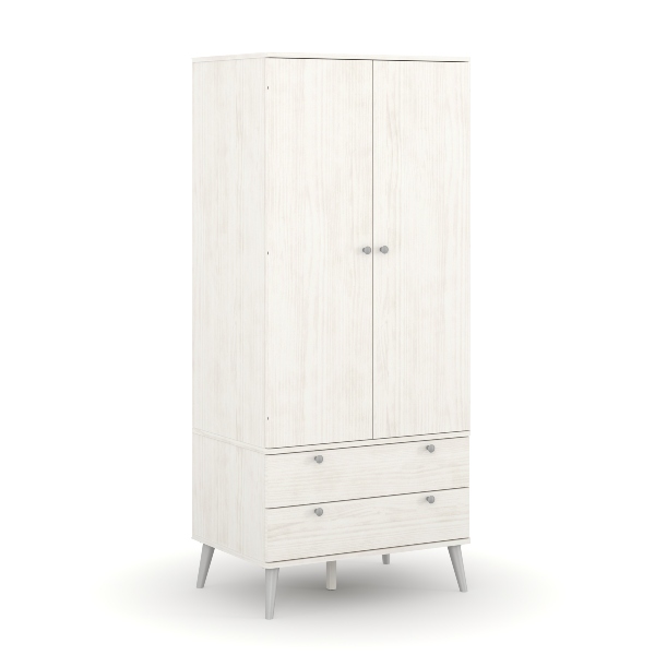 AGNITE 2 Door Wardrobe with 2 Drawers White - 76.5cm
