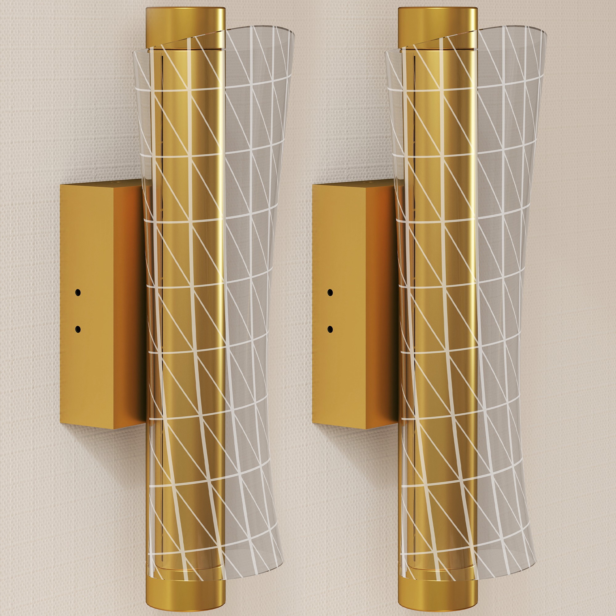HERON Led Wall Lamp 2 Pack Modern Indoor Geometric Mesh Wall Light Gold Tone