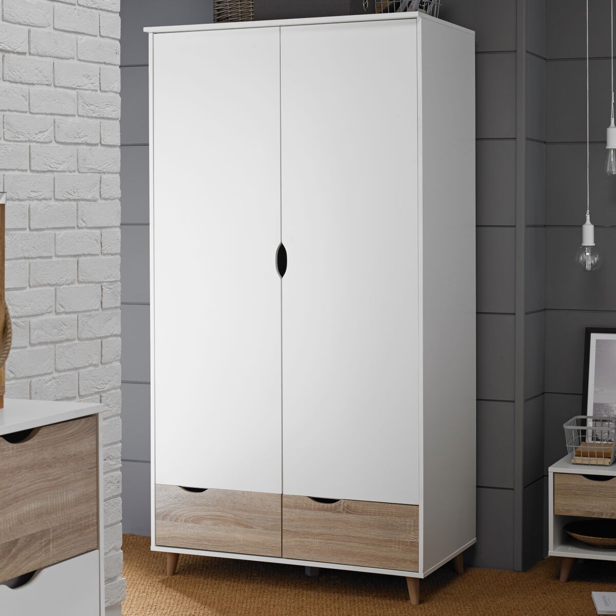 STONEHAVEN 2 Door Wardrobe with 2 Drawers White - 50cm