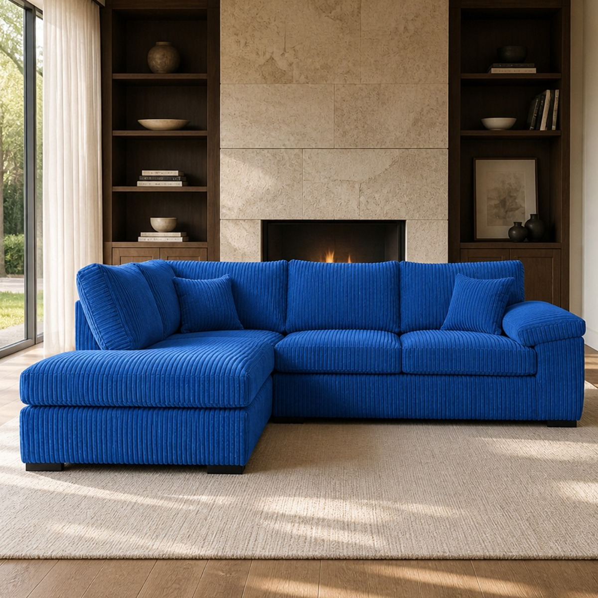 CORDURA Large Jumbo Cord Corner Sofa - L Shaped - Left Hand Facing - Fullback - Black