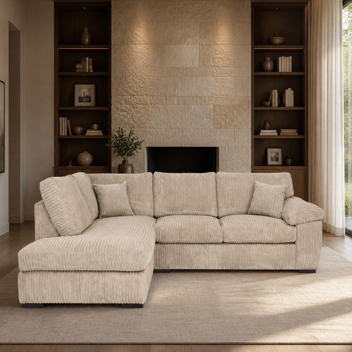 CORDURA Large Jumbo Cord Corner Sofa - L Shaped - Left Hand Facing - Fullback - Cream