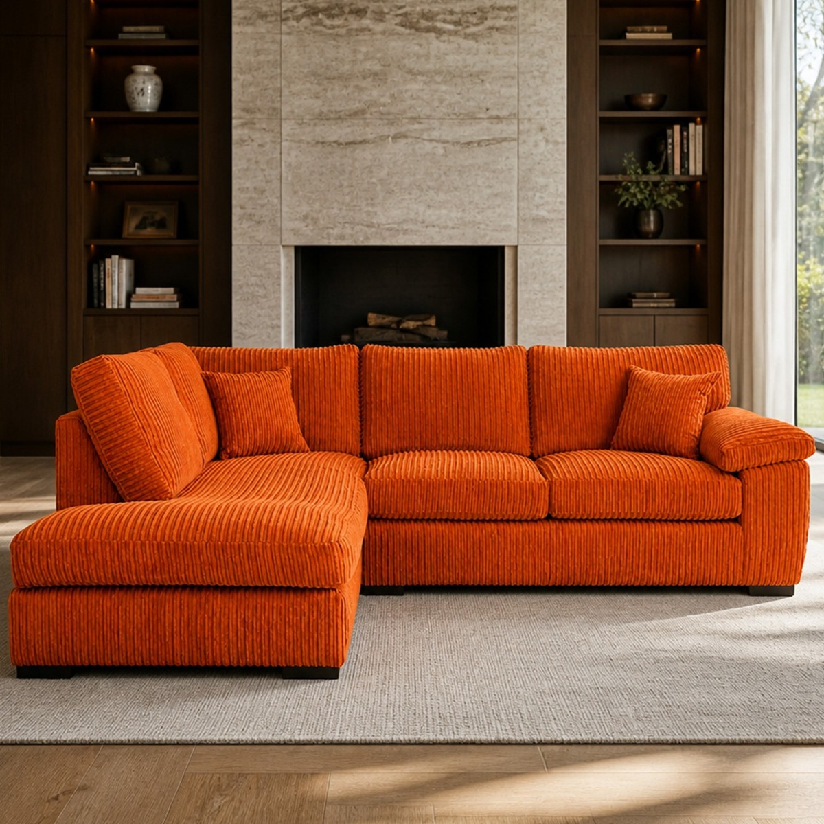 CORDURA Large Jumbo Cord Corner Sofa - L Shaped - Left Hand Facing - Fullback - Cream