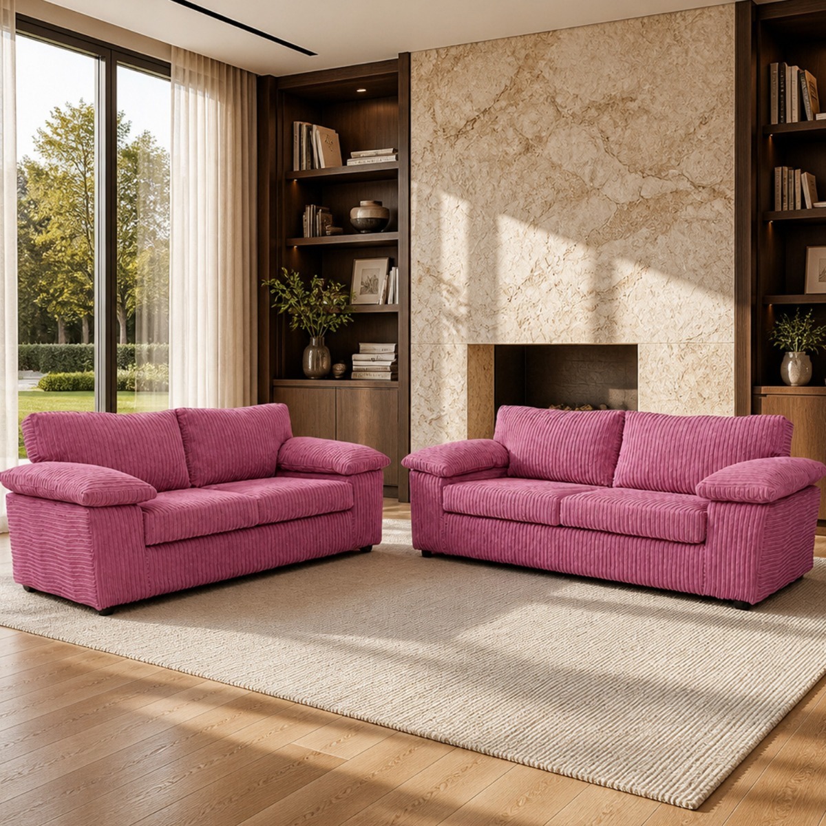 CORDURA Full Back Jumbo Cord 3 Seater and 2 Seater Sofa Set - Pink