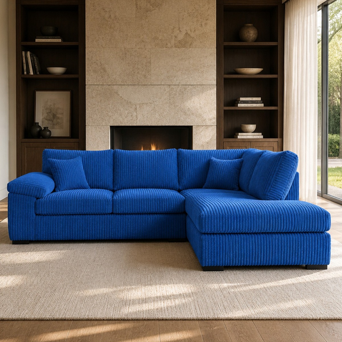 CORDURA Large Jumbo Cord Corner Sofa - L Shaped - Right Hand Facing - Fullback - Grey