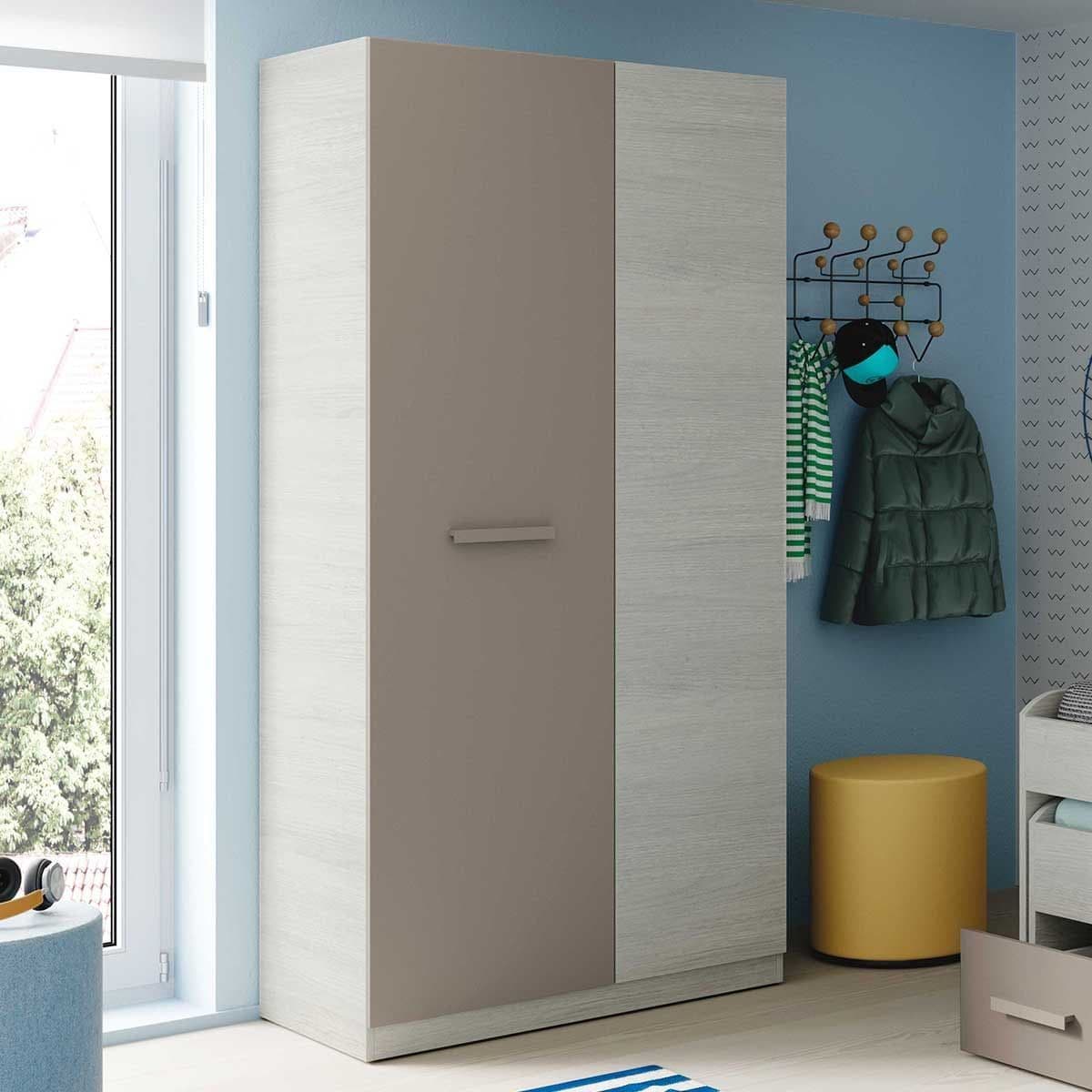 ALMIRA 2 Door Wardrobe White and Grey - 90cm