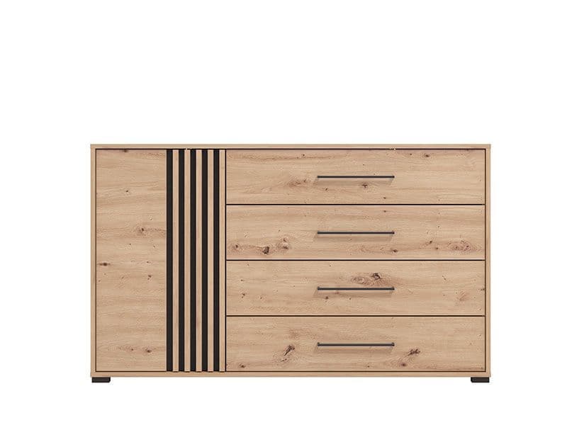 Asmaranova Oak Effect And Black 4 Drawer Sideboard - Oak