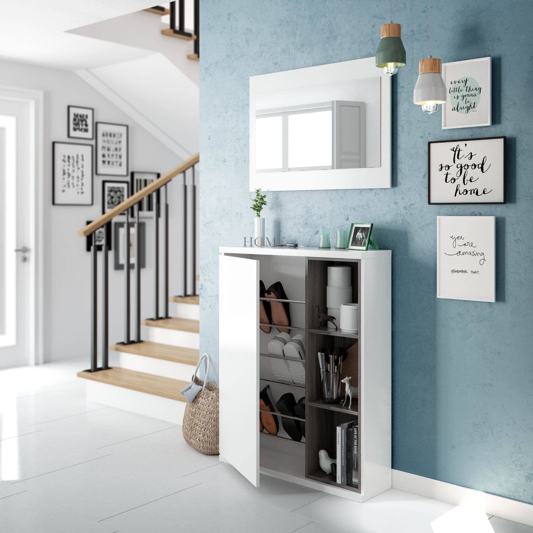 Neymarino White Gloss Shoe Cabinet Hallway Unit - White