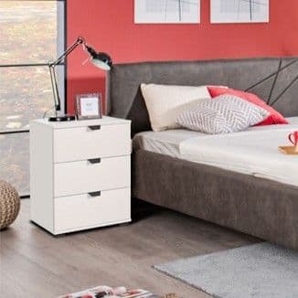 Bedside Table - HIGHAM 3 Drawer Nightstand Arctic White 45cm
