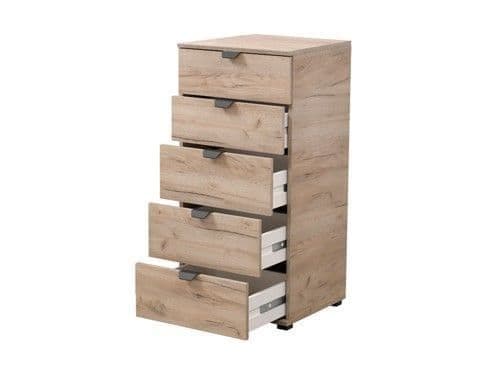 HIGHAM Oak Finish Chest of Drawers - Tallboy, Medium-sized, 5 Drawers