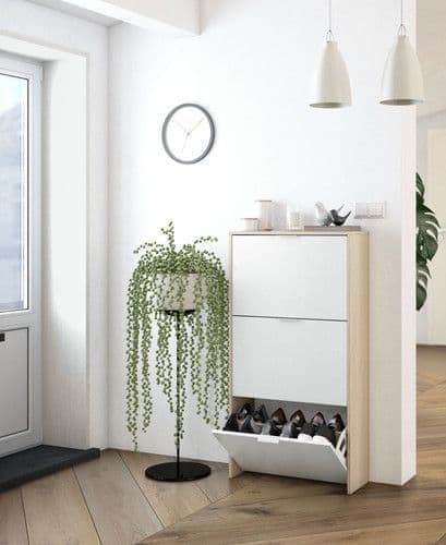 Alvaro White And Oak Effect Shoe Cabinet - White