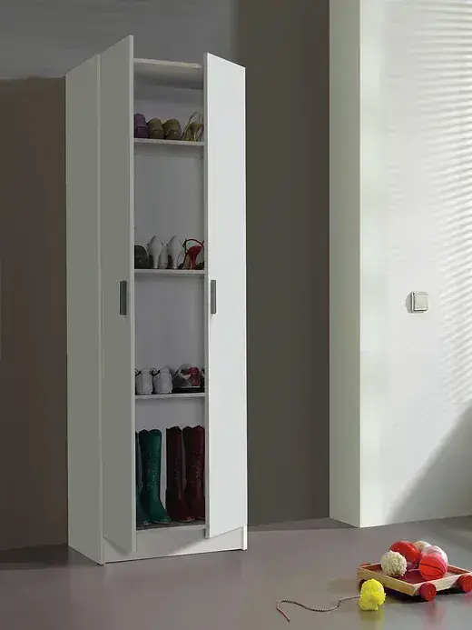 Hudsonique Tall White 2 Door Shoe Storage Utility Cupboard - White