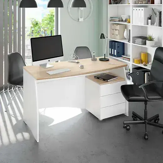 Orisa White And Oak Effect Large Desk With Drawers - White
