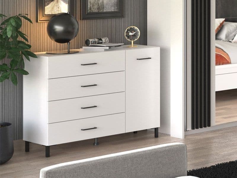 Vilamouris White 1 Door 4 Drawer Sideboard Storage Unit - White