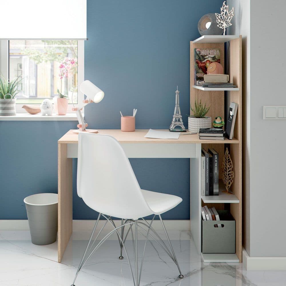 Felixor White And Oak Effect Desk With Bookcase - White