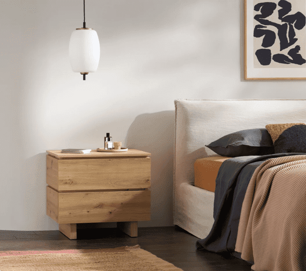 Bedside Table - TUNA 2 Drawer Nightstand Artisan Oak Effect 60cm