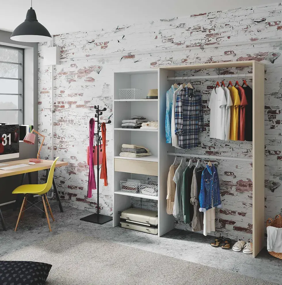 Cliftonova Oak and White Open Door Wardrobe With Shelves And Rail - Oak