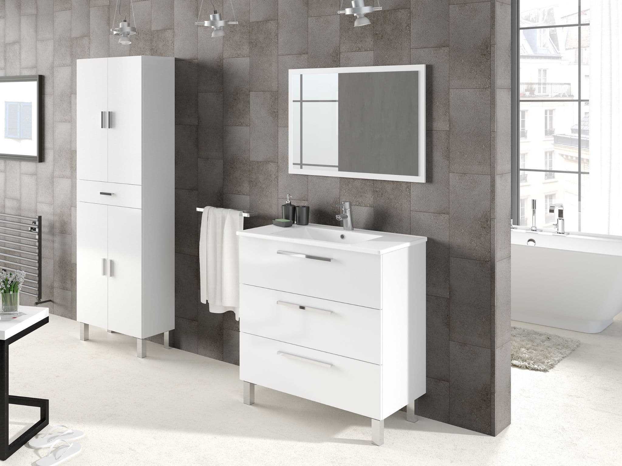 Valderson Bathroom Vanity Sink With Undersink Cupboard White Gloss - White