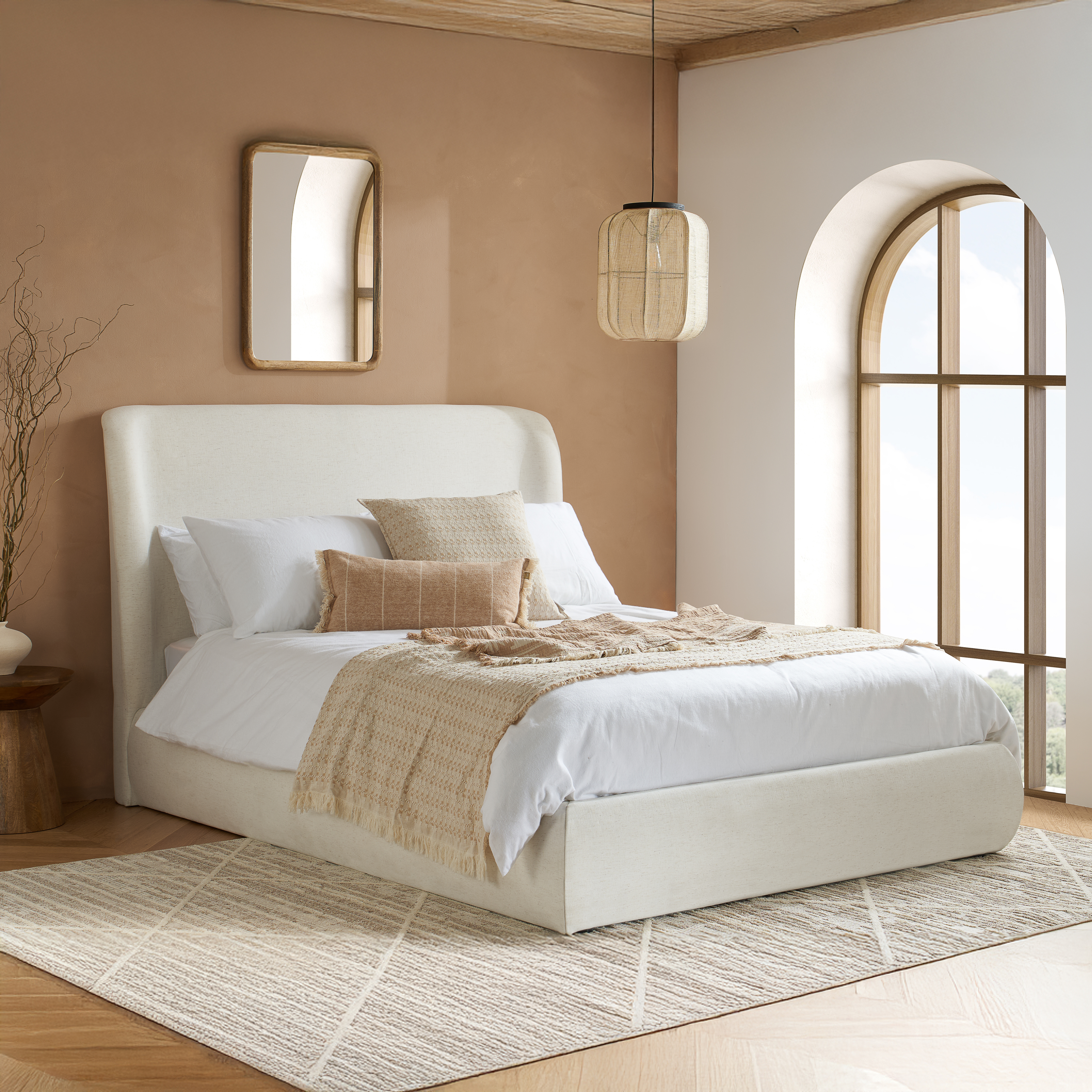ORRINE Kingsize Fabric Ottoman Storage Bedframe - Cream
