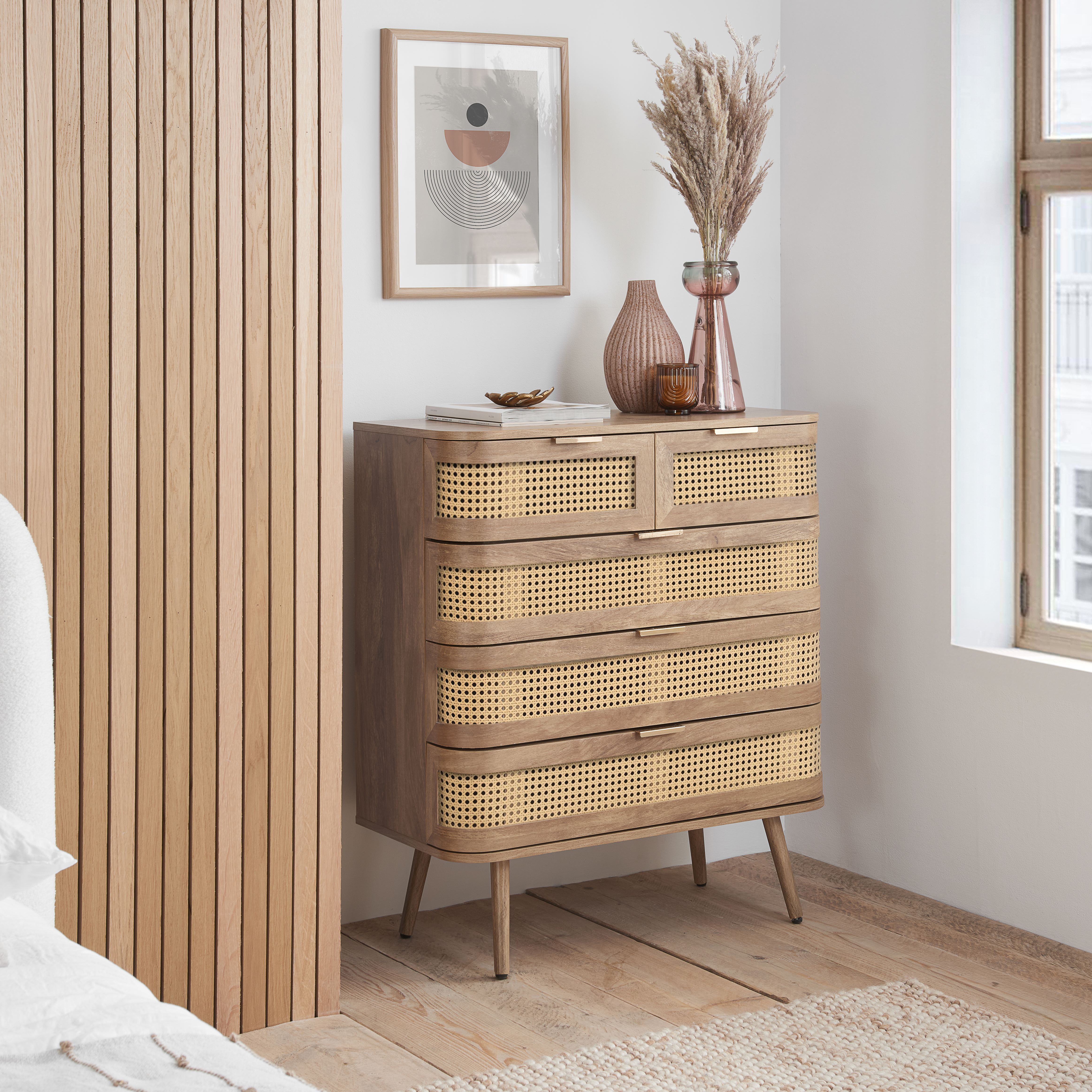 OTHLYN Oak Finish Chest of Drawers - Medium-sized, 5 Drawers