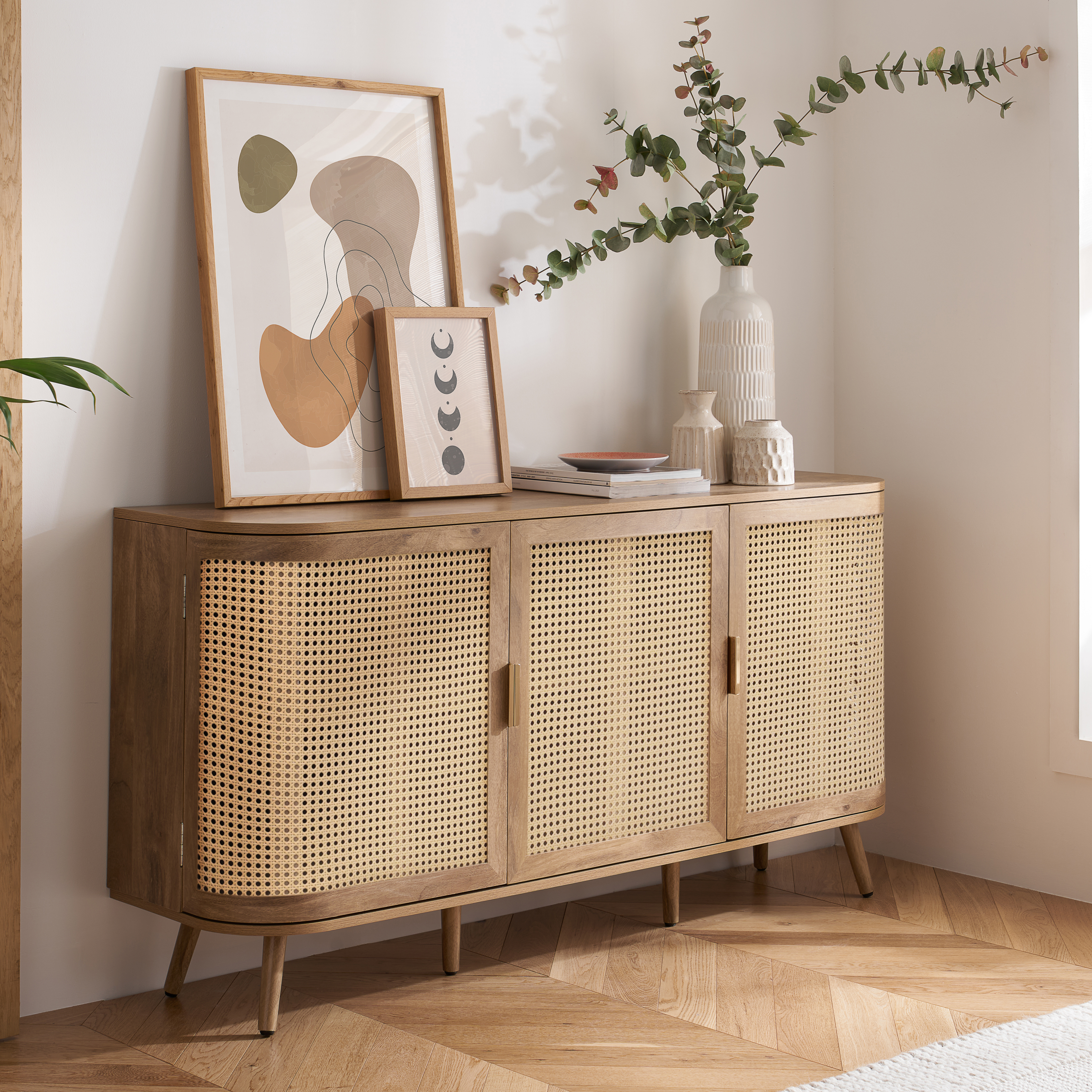 OTHLYN 3 Door Rattan Sideboard - Oak