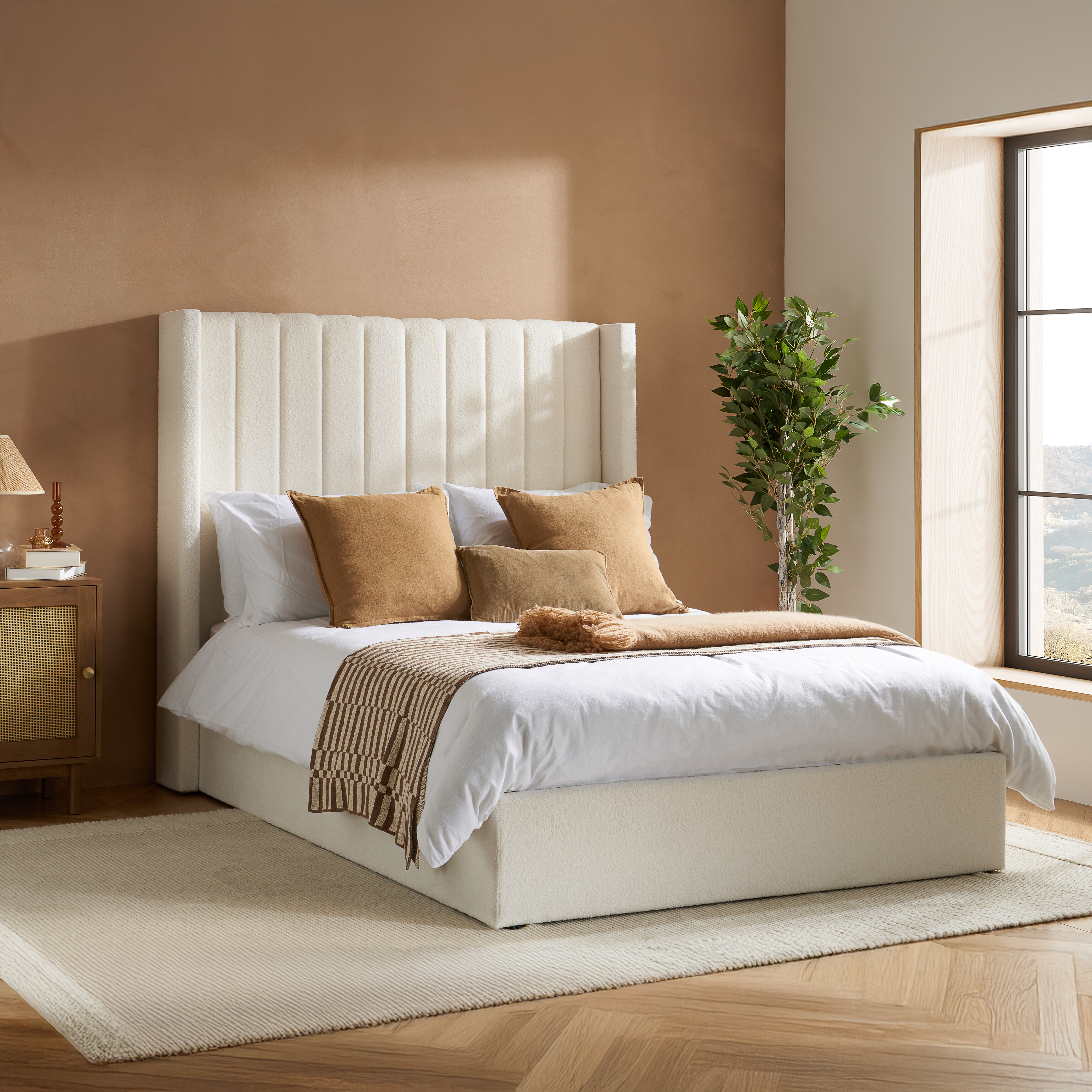 MAIVEN Double Fabric Ottoman Storage Bedframe - White