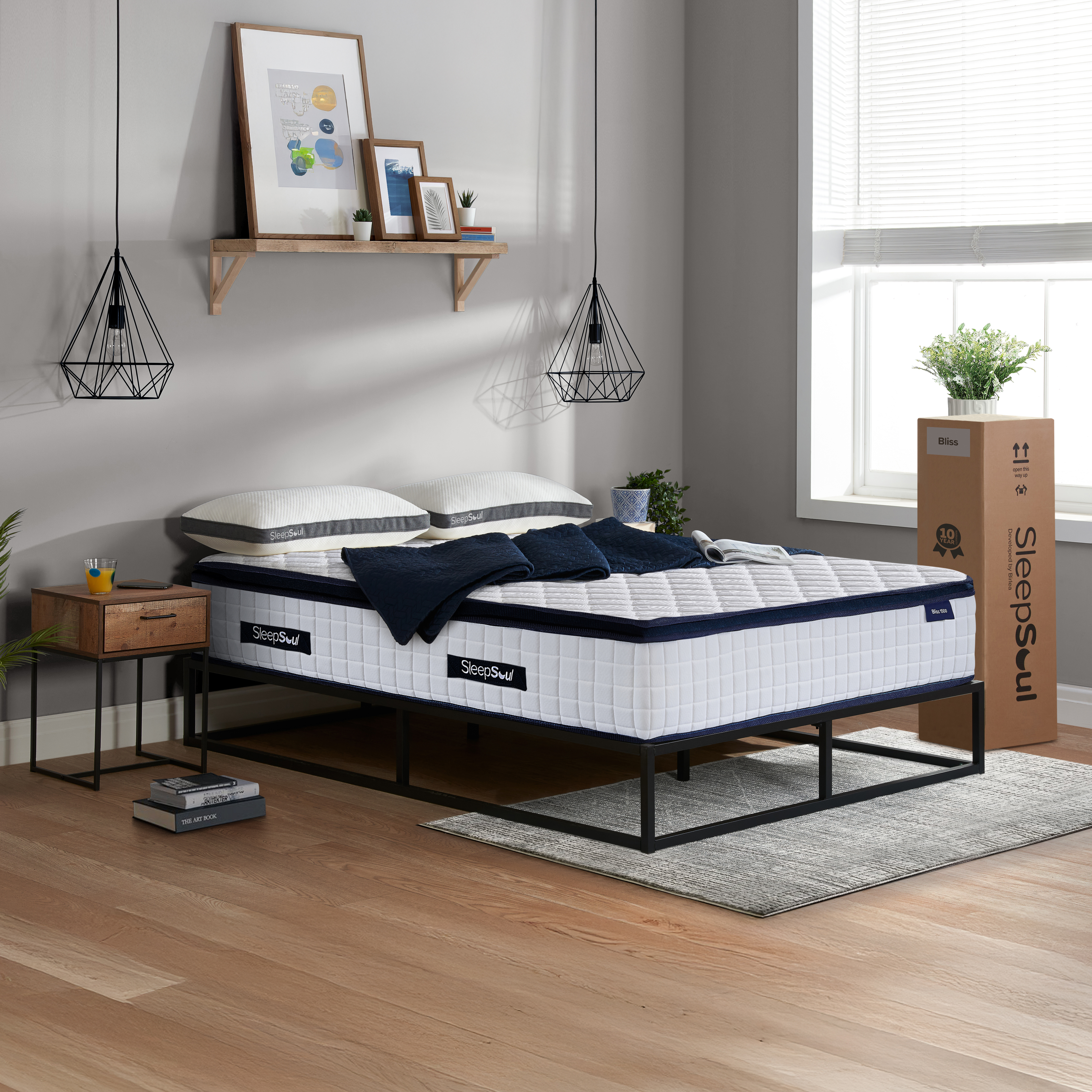 FENIXOR Small Double Pocket Sprung Mattress 1500 Springs - White with Blue