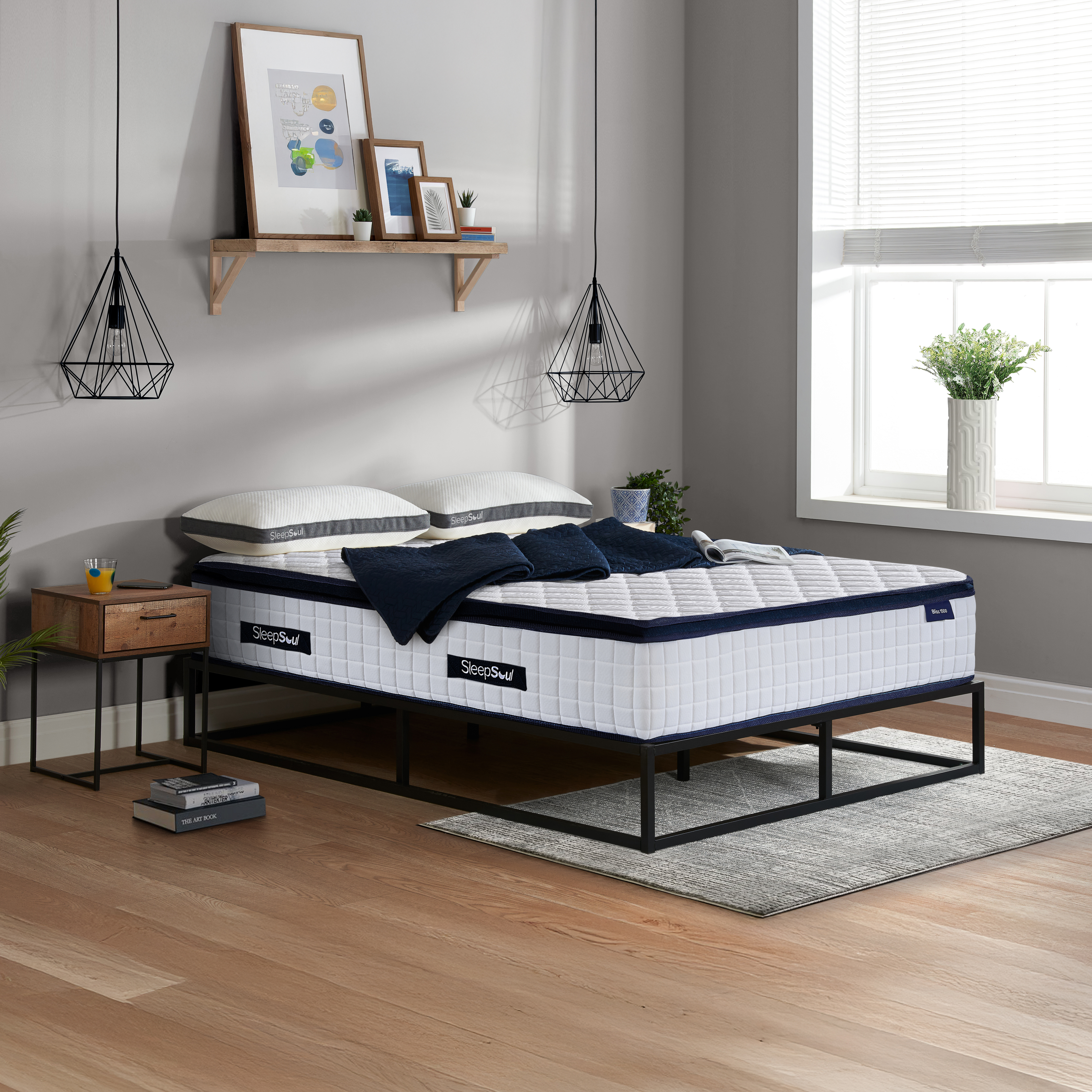 FENIXOR Kingsize Pocket Sprung Mattress 1500 Springs - White and Blue