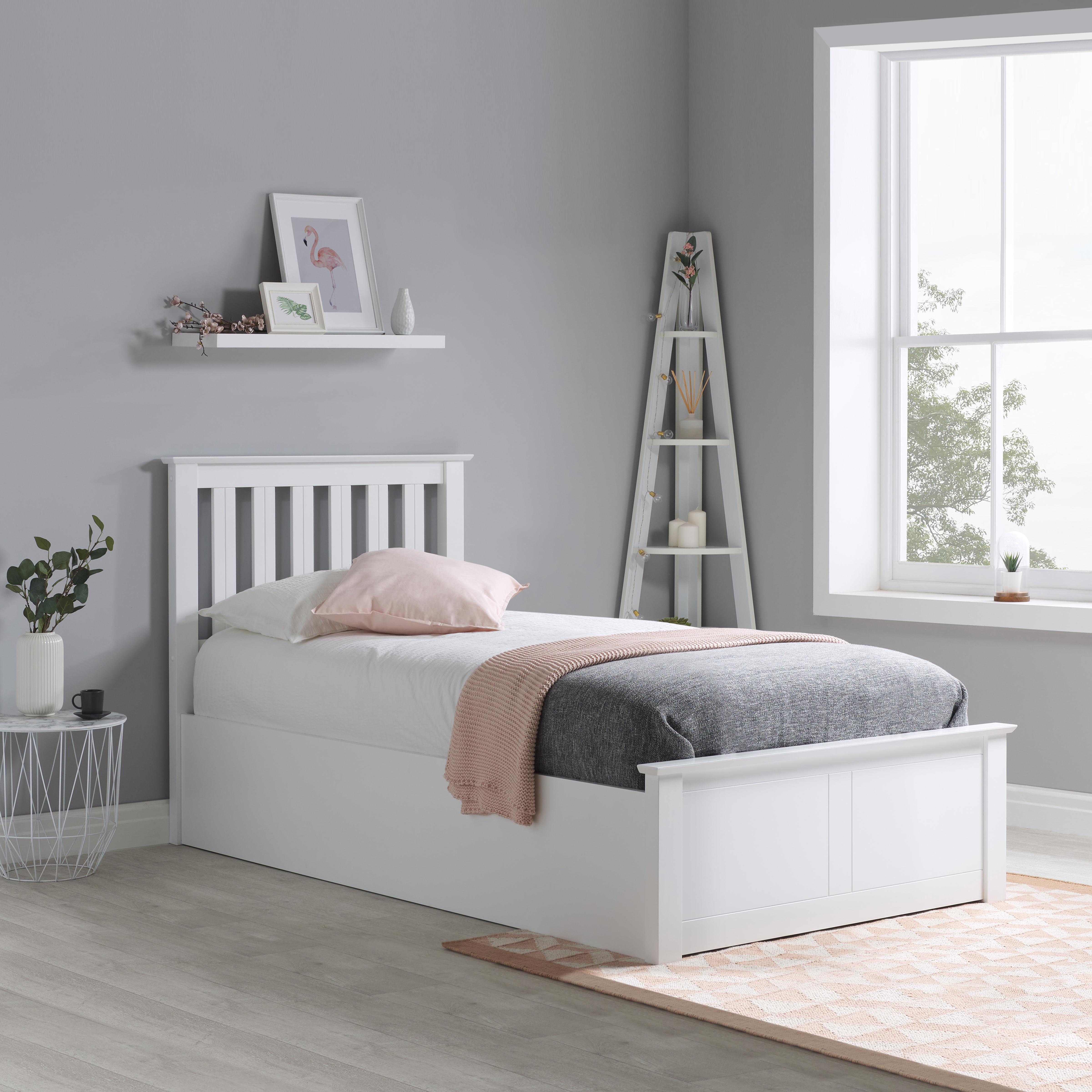 CORVEN Single Wooden Ottoman Storage Bedframe - White