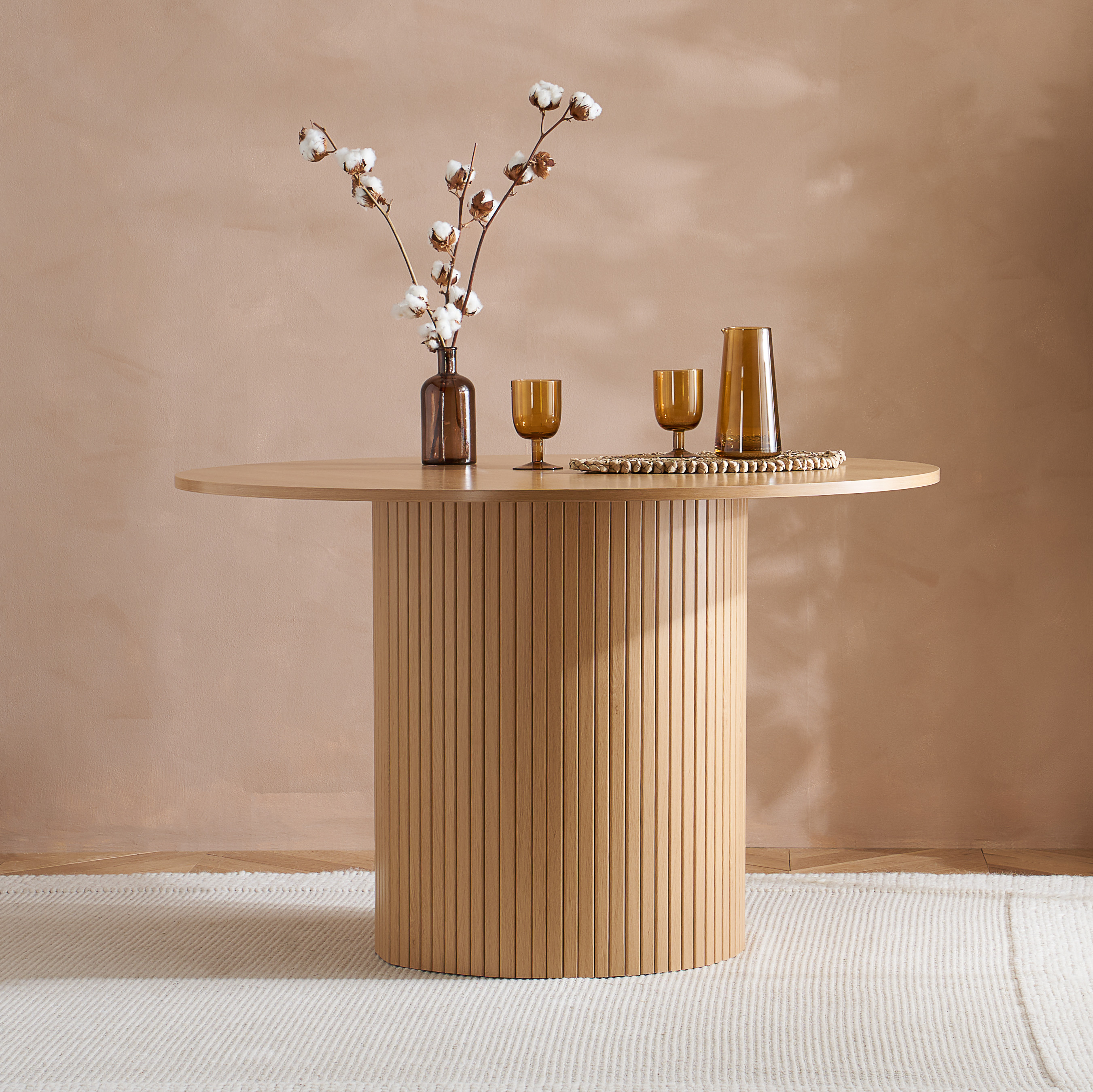 AUREN Fluted Round Dining Table - Oak
