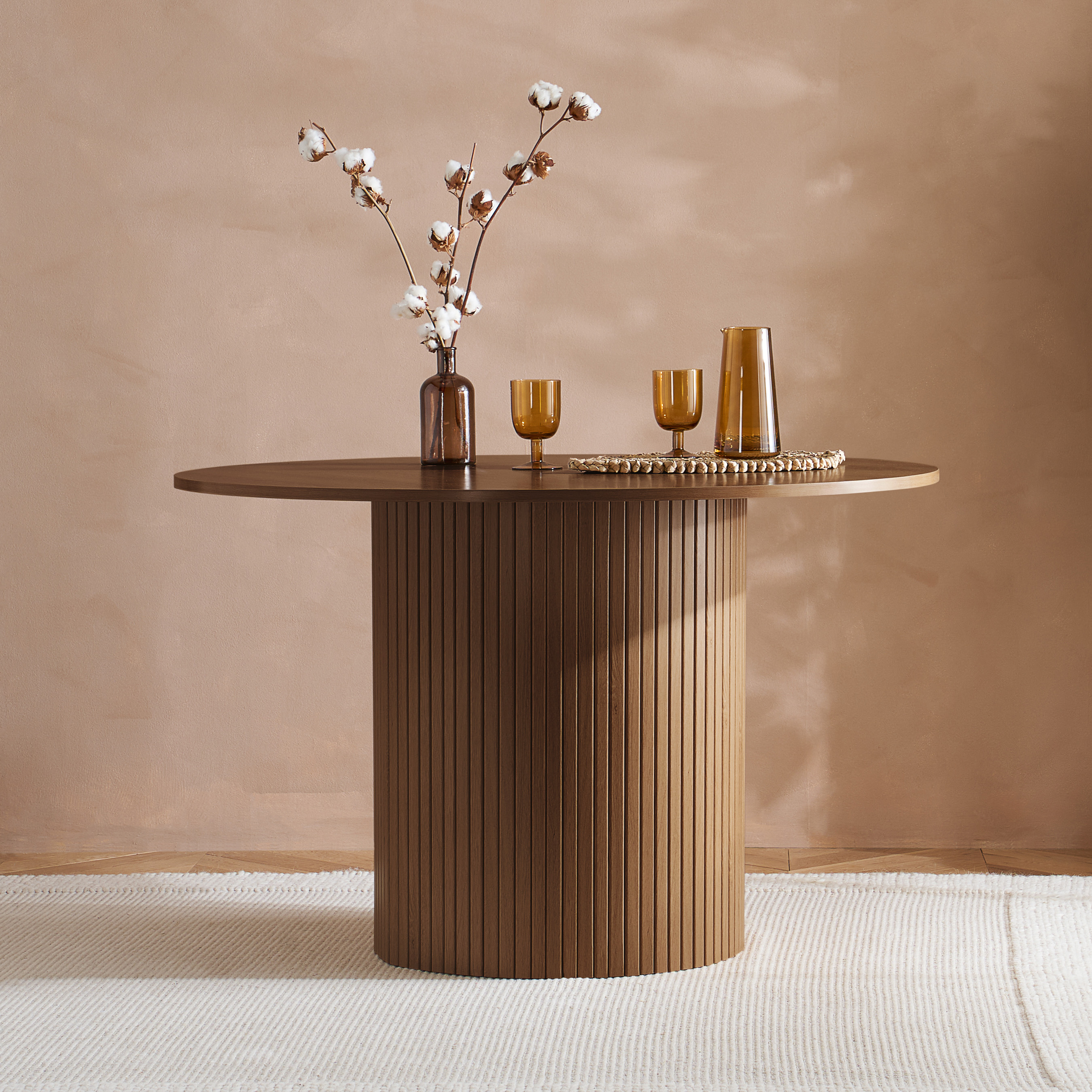 AUREN Fluted Round Dining Table - Walnut