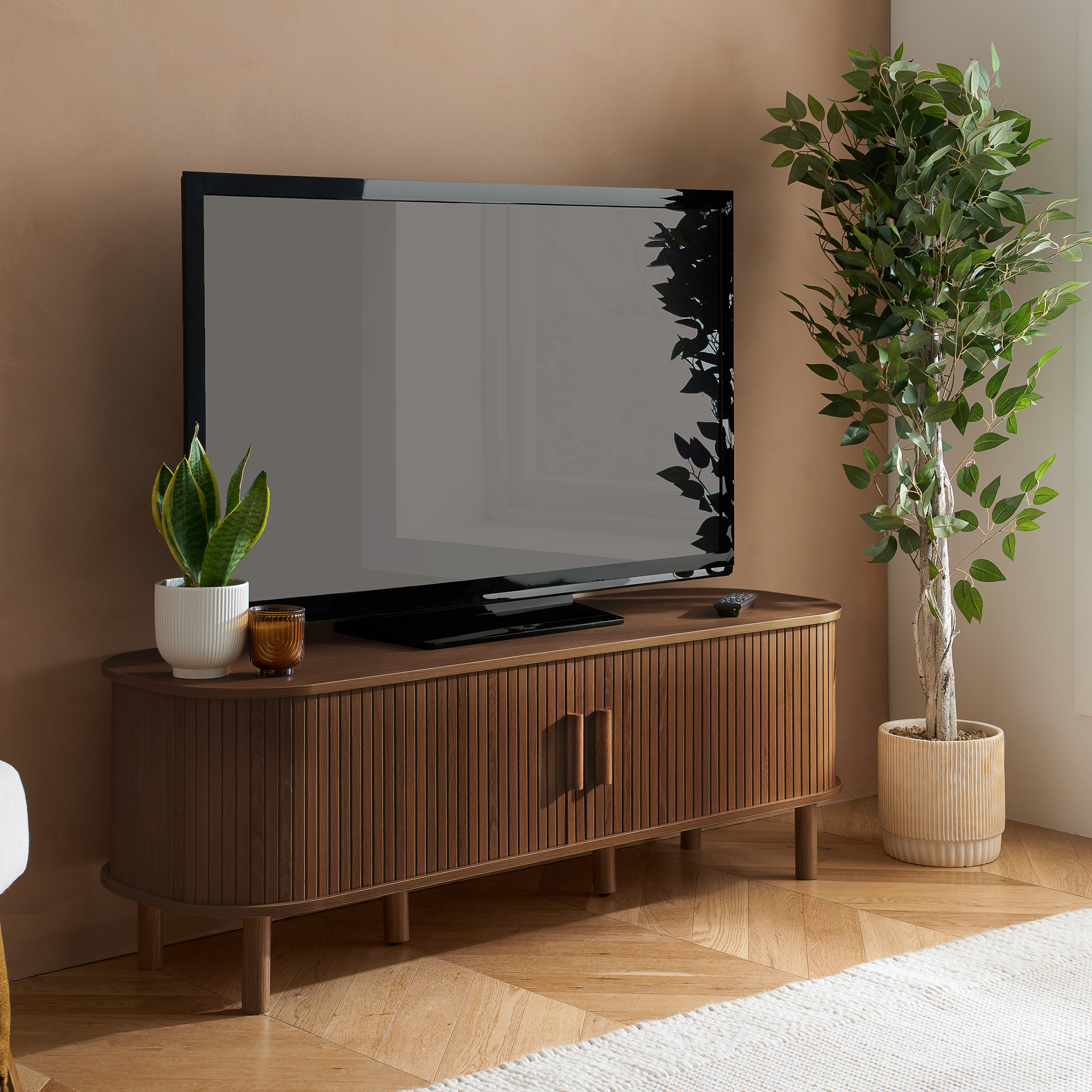 AUREN Fluted TV Unit - Walnut
