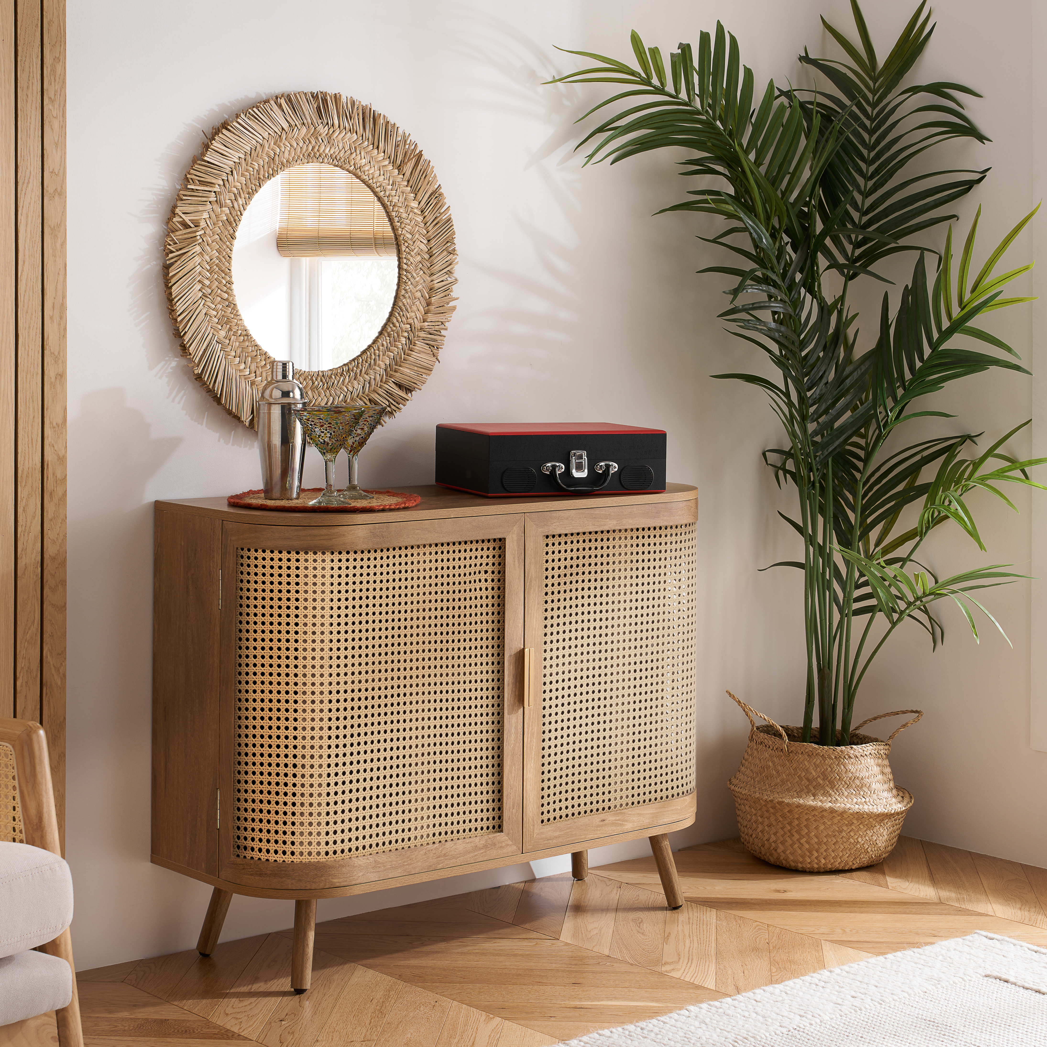 OTHLYN 2 Door Rattan Sideboard - Oak