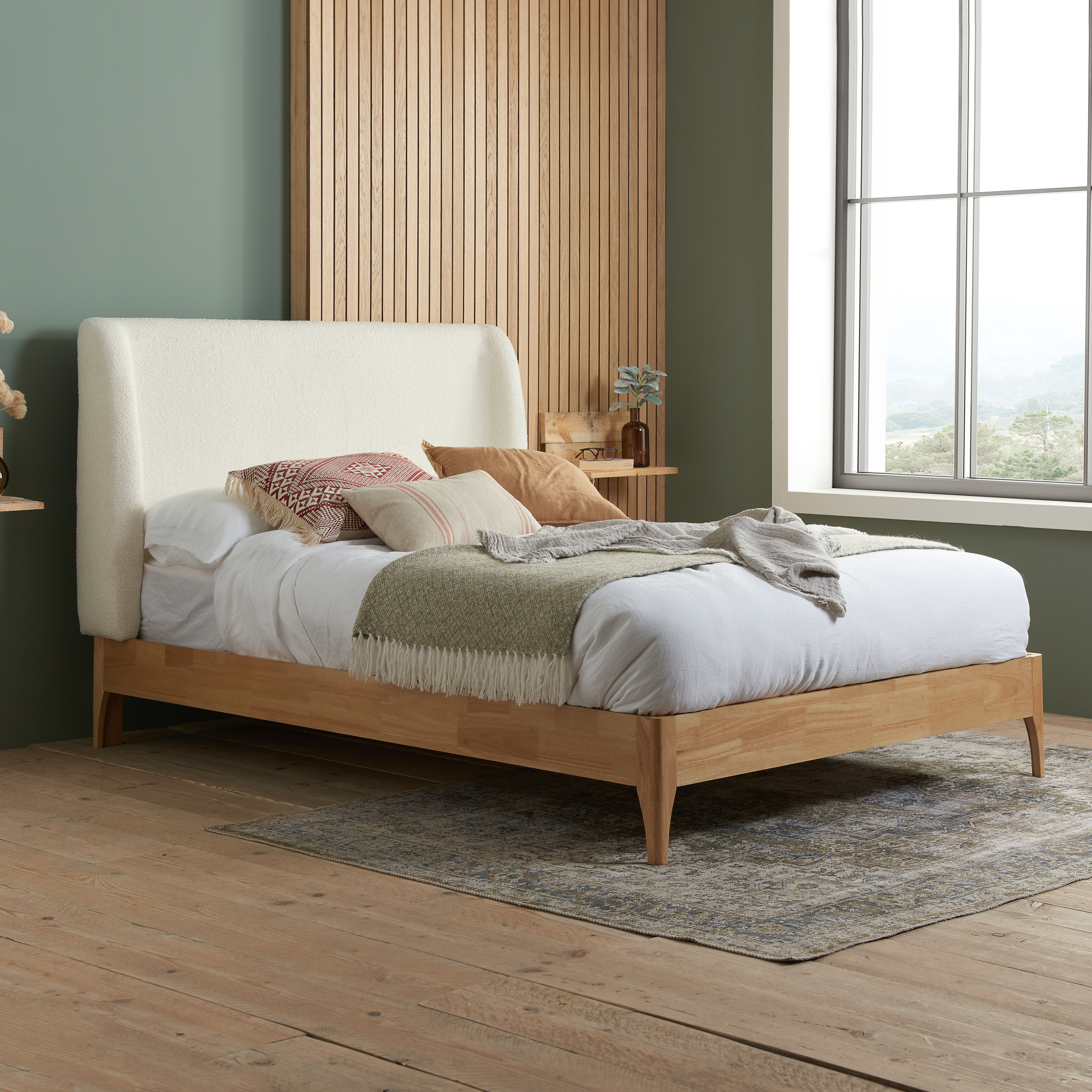 THALDEN Kingsize Wooden Bedframe - Light Oak with White