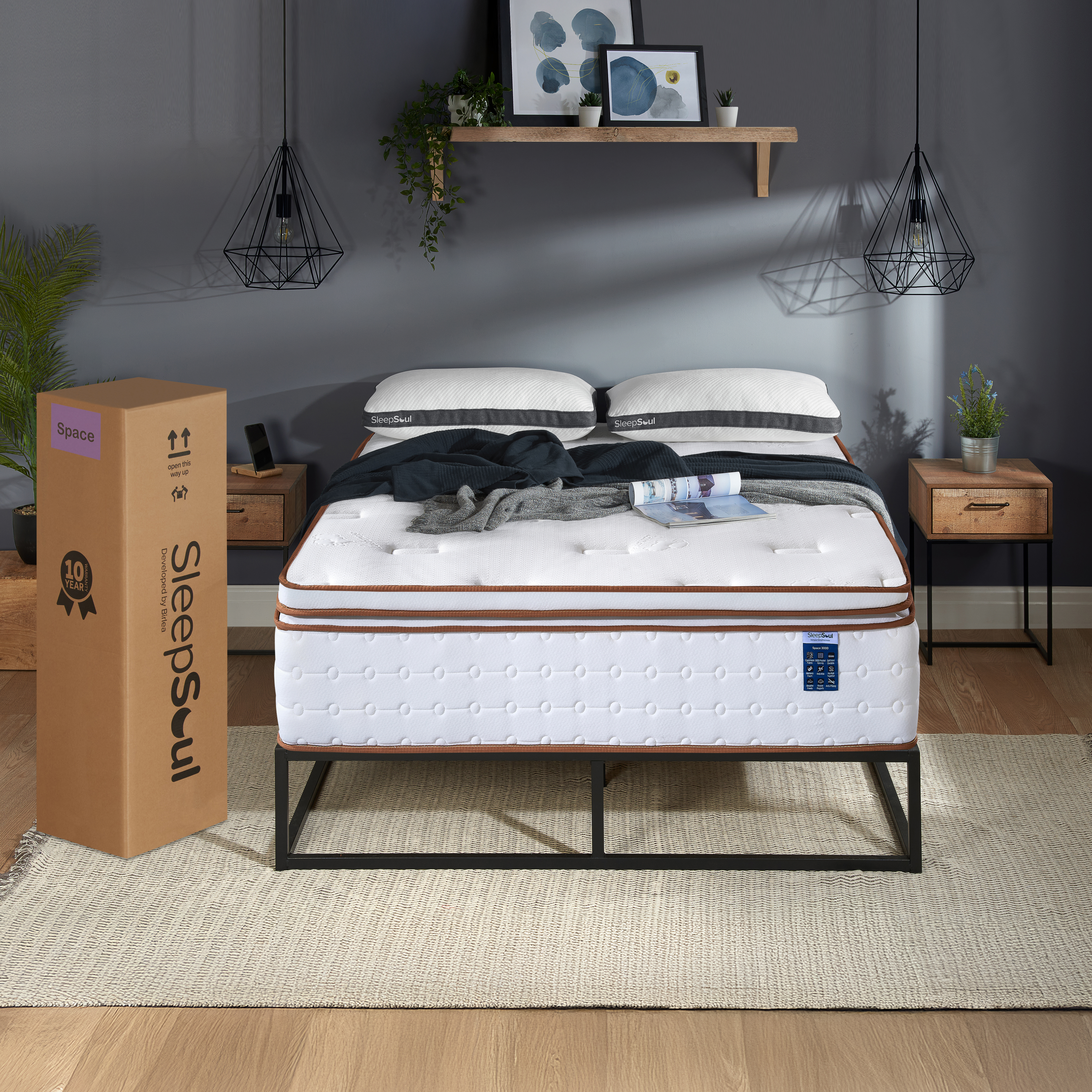 FENIXOR Super Kingsize Pocket Sprung Mattress 3000 Springs - White and Brown
