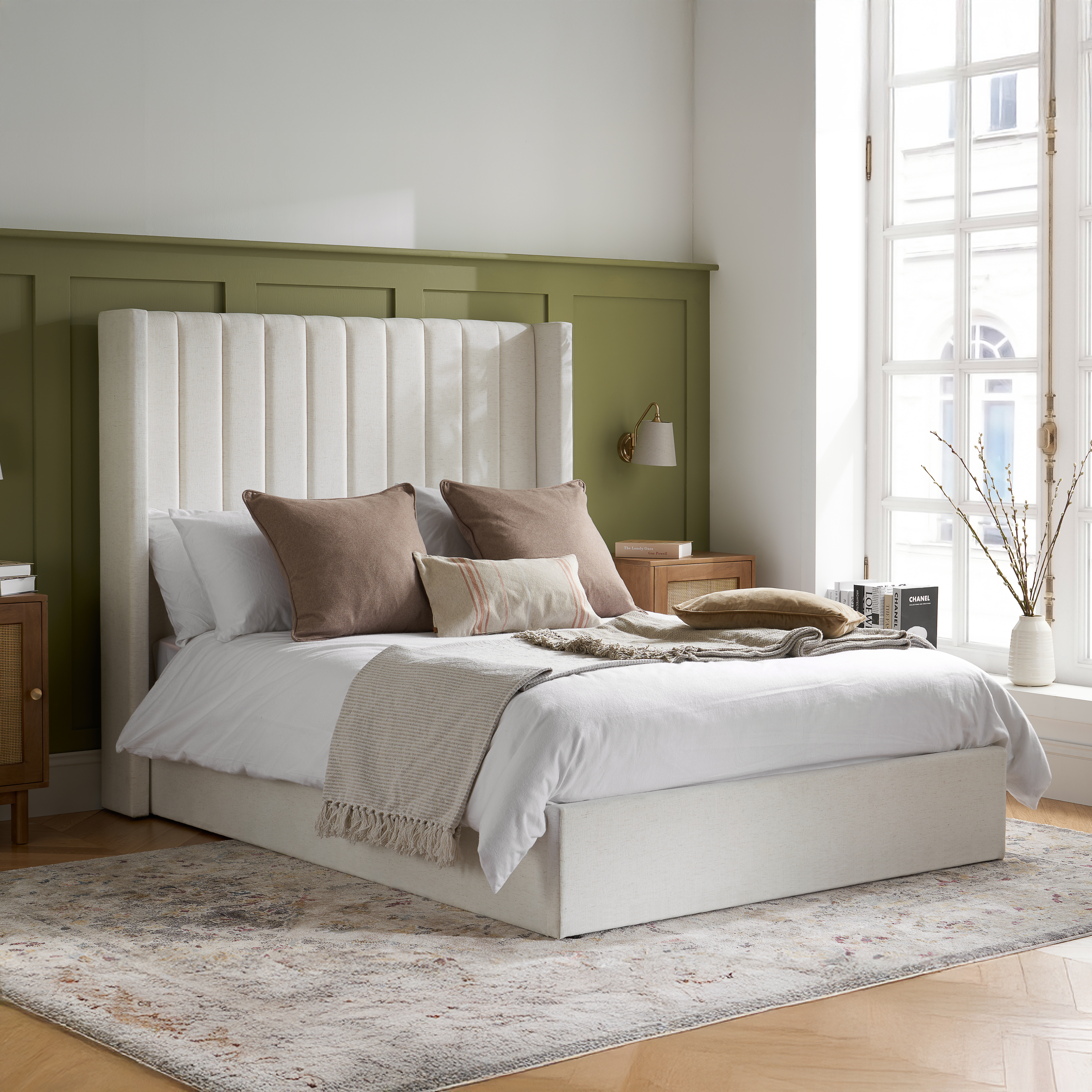 MAIVEN Kingsize Fabric Ottoman Storage Bedframe - Cream