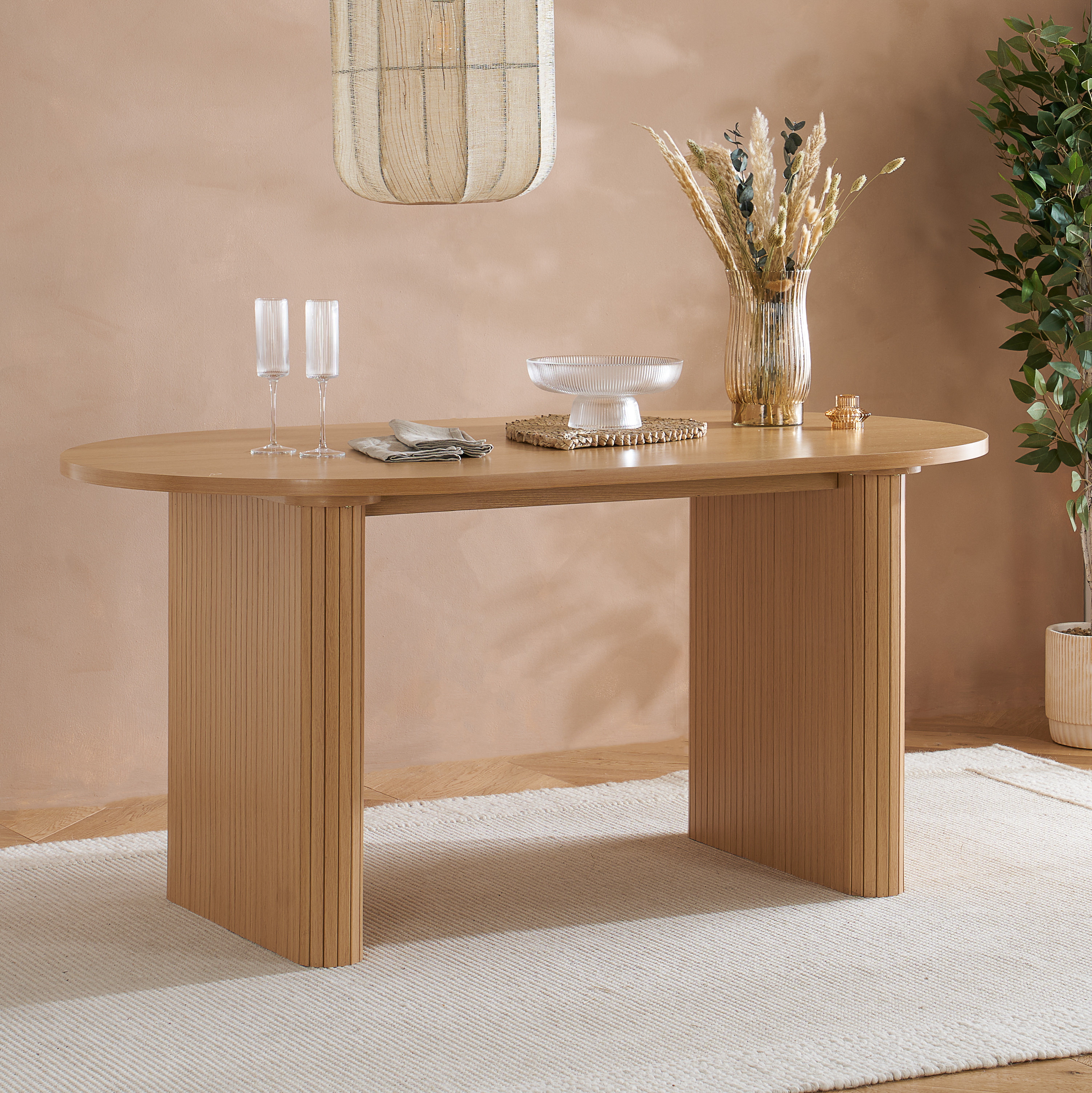 AUREN Fluted Oval Dining Table - Oak